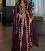 Wine Georgette Zari Work Kaftan