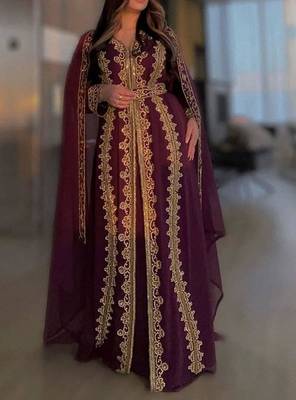 Wine Georgette Zari Work Kaftan 2