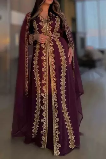 Wine Georgette Zari Work Kaftan