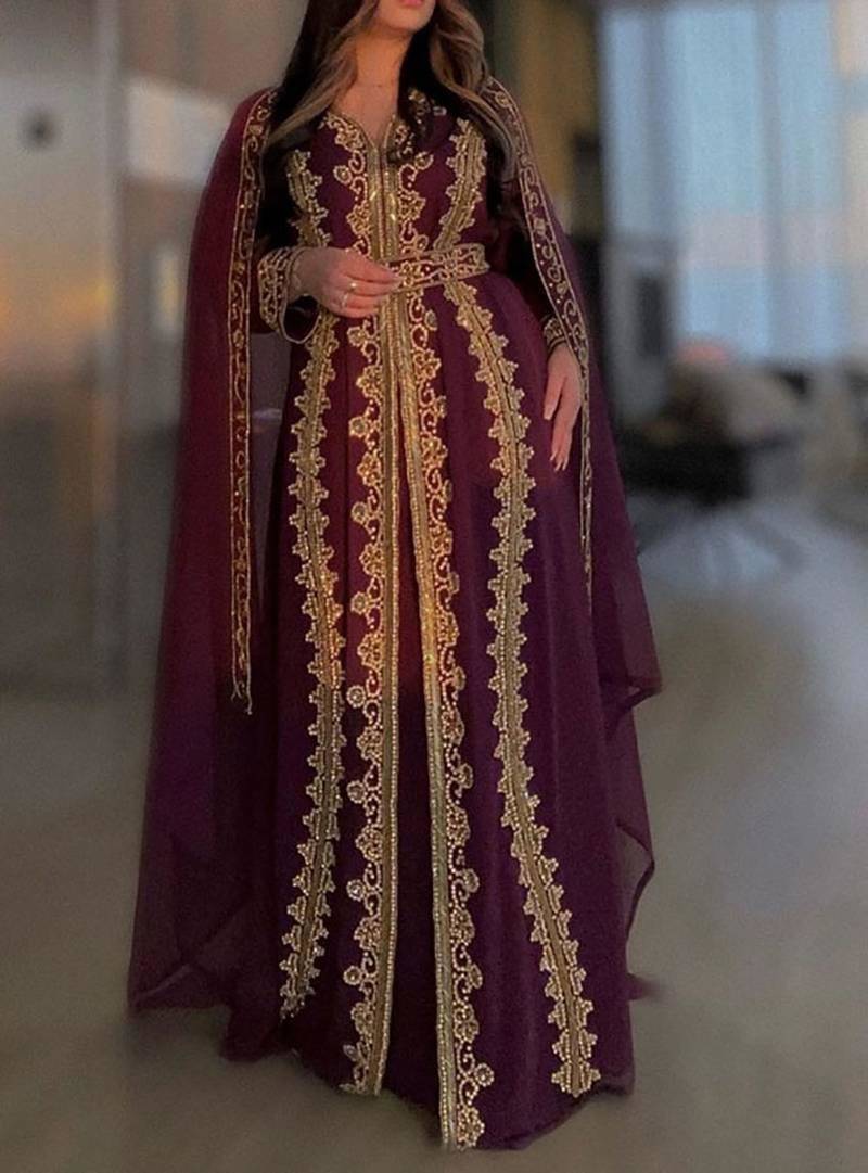 Wine Georgette Zari Work Kaftan