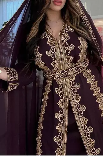 Wine Georgette Zari Work Kaftan
