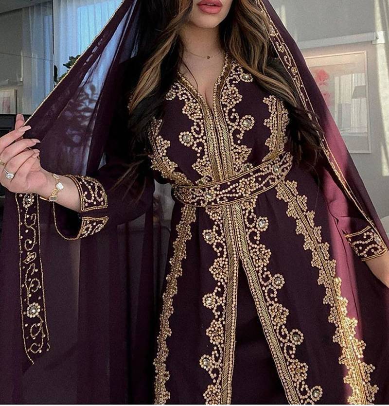 Wine Georgette Zari Work Kaftan