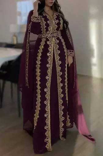 Wine Georgette Zari Work Kaftan