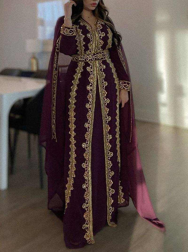 Wine Georgette Zari Work Kaftan