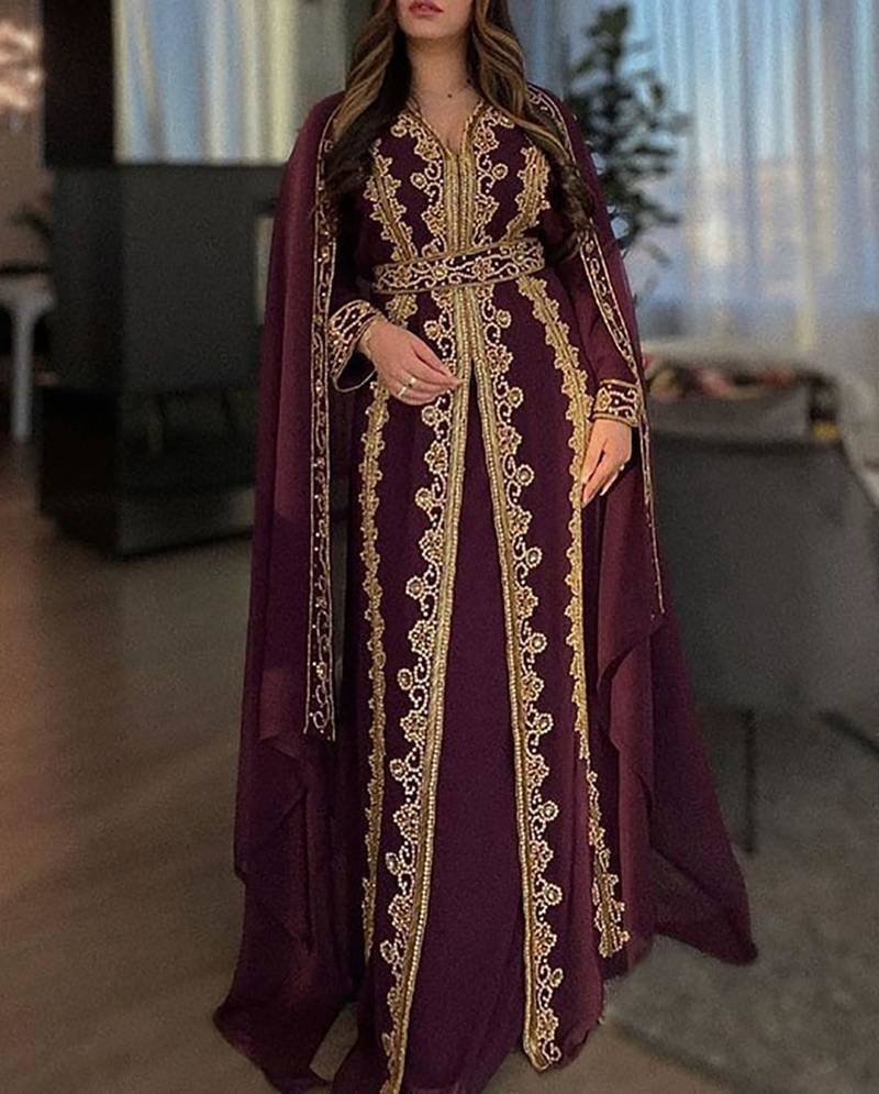 Wine Georgette Zari Work Kaftan