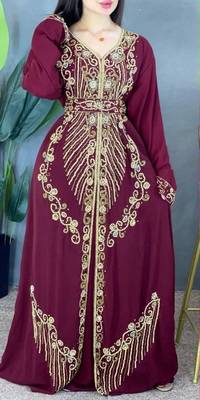 Wine Handcrafted Zari work Stitched Georgette Kaftan Party Dress 4