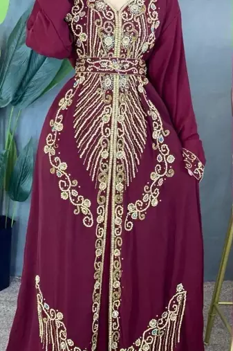 Wine Handcrafted Zari work Stitched Georgette Kaftan Party Dress