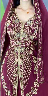 Wine Handcrafted Zari work Stitched Georgette Kaftan Party Dress 5