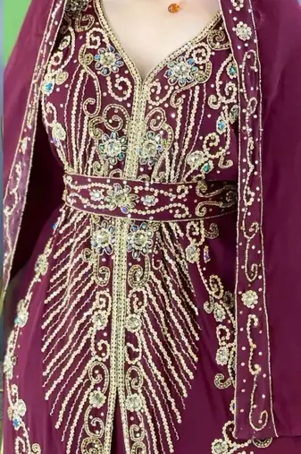 Wine Handcrafted Zari work Stitched Georgette Kaftan Party Dress