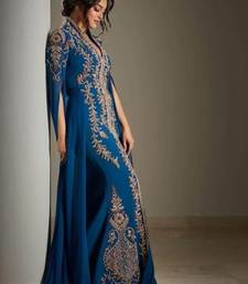Regal Blue Kaftan Gown with Gold Zari Embroidery | Wedding & Formal Event Wear