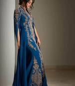 Regal Blue Kaftan Gown with Gold Zari Embroidery | Wedding & Formal Event Wear
