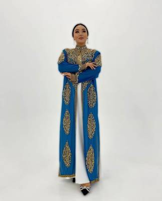 Blue And white Handcrafted Zari work Stitched Georgette Kaftan Party Dress 2