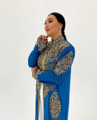Blue And white Handcrafted Zari work Stitched Georgette Kaftan Party Dress 3