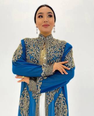 Blue And white Handcrafted Zari work Stitched Georgette Kaftan Party Dress 4