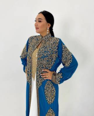Blue And white Handcrafted Zari work Stitched Georgette Kaftan Party Dress 5