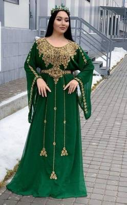 Green Handcrafted Zari work Stitched Georgette Kaftan Party Dress 1