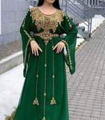 Green Handcrafted Zari work Stitched Georgette Kaftan Party Dress