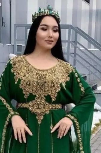 Green Handcrafted Zari work Stitched Georgette Kaftan Party Dress