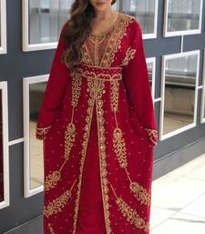 Maroon Handcrafted Zari work Stitched Georgette Kaftan Party Dress