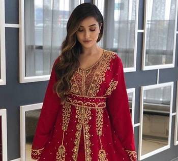 Maroon Handcrafted Zari work Stitched Georgette Kaftan Party Dress 2