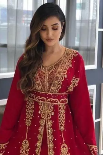 Maroon Handcrafted Zari work Stitched Georgette Kaftan Party Dress