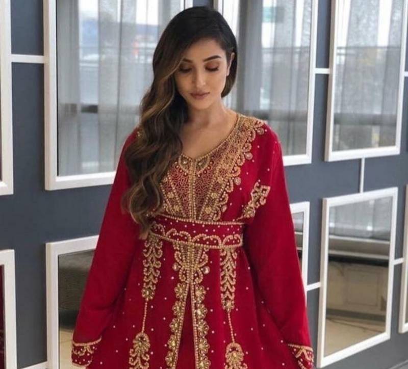 Maroon Handcrafted Zari work Stitched Georgette Kaftan Party Dress