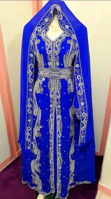 Blue Handcrafted Zari work Stitched Georgette Kaftan Party Dress 1