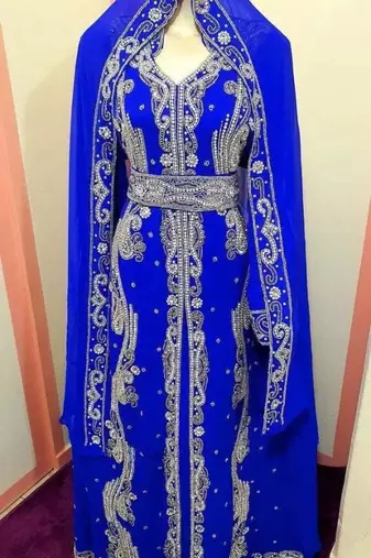 Blue Handcrafted Zari work Stitched Georgette Kaftan Party Dress