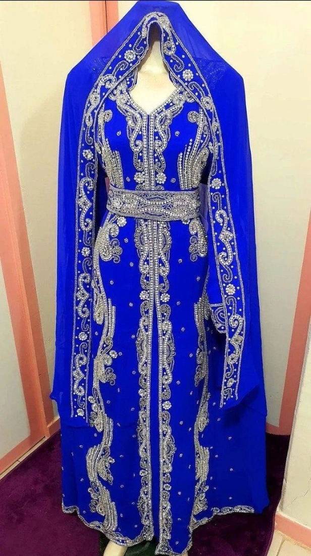 Blue Handcrafted Zari work Stitched Georgette Kaftan Party Dress