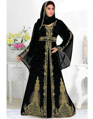 Black Georgette Beads Work Kaftan 2