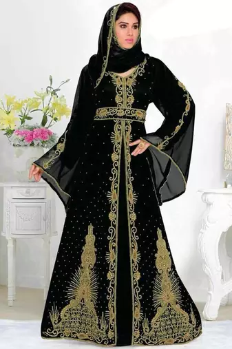 Black Georgette Beads Work Kaftan