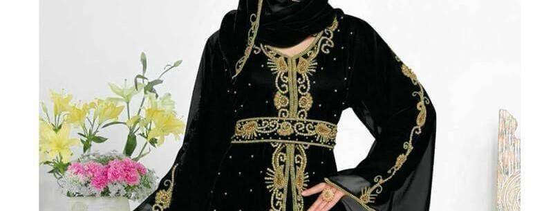 Black Georgette Beads Work Kaftan
