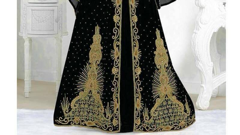 Black Georgette Beads Work Kaftan