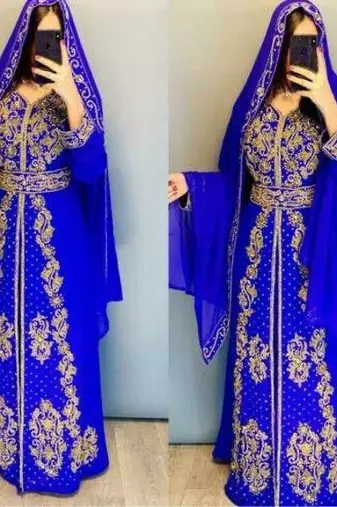 Blue Handcrafted Zari work Stitched Georgette Kaftan Party Dress