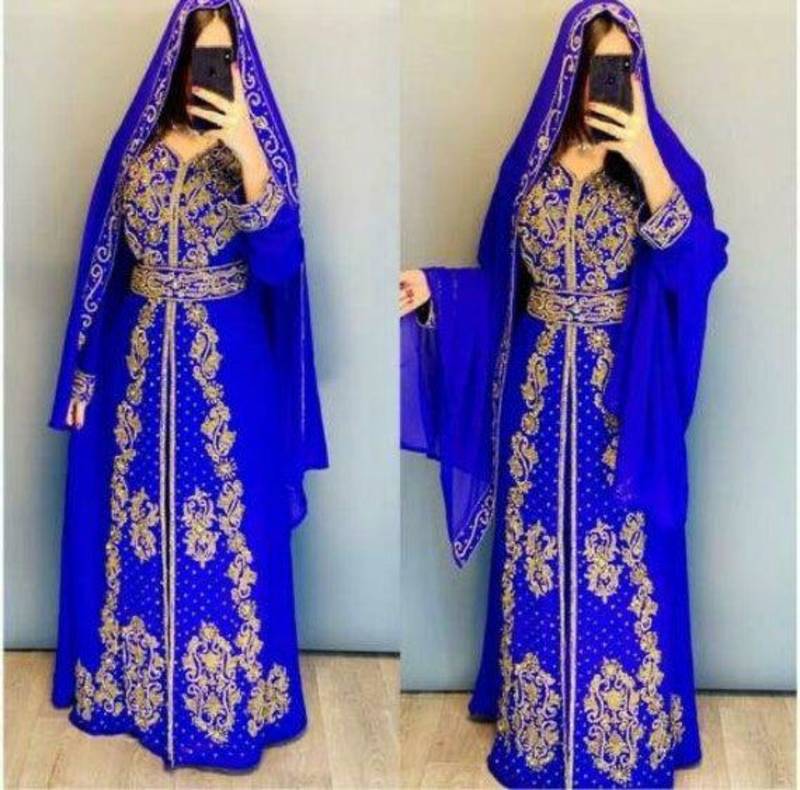 Blue Handcrafted Zari work Stitched Georgette Kaftan Party Dress