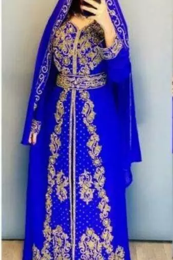 Blue Handcrafted Zari work Stitched Georgette Kaftan Party Dress