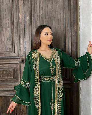 Green Georgette Zari Work Kaftan for Women 1