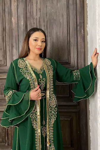 Green Georgette Zari Work Kaftan for Women
