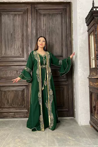 Green Georgette Zari Work Kaftan for Women