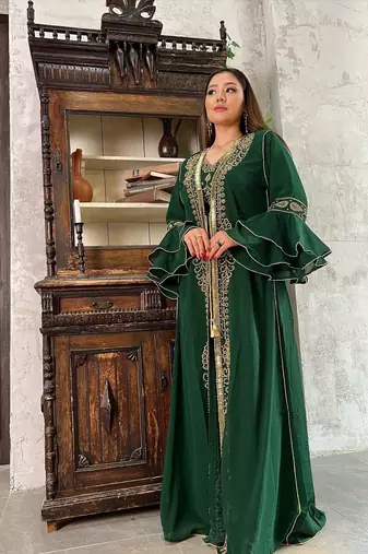 Green Georgette Zari Work Kaftan for Women