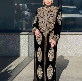 Black velvet Beaded Kaftan 1