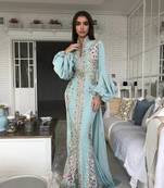 Sea Green Georgette Handcrafted Gold and Silver Zari Work Wedding Kaftan Dresses