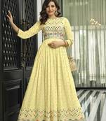 Light yellow color georgette floor length anarkali suit