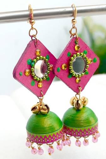 Quilled jhumkas with mirror earrings 5