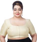 GRACEFUL ELEGANCE CREAM PLUS SIZE BROCADE ELBOW SLEEVES READYMADE SAREE BLOUSE