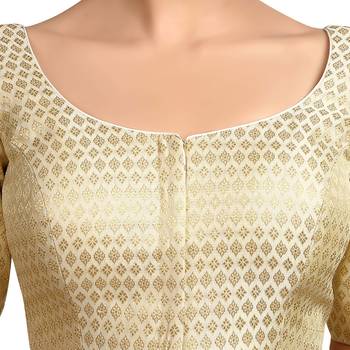 GRACEFUL ELEGANCE CREAM PLUS SIZE BROCADE ELBOW SLEEVES READYMADE SAREE BLOUSE 5