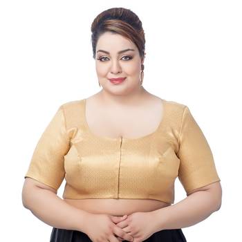 Golden Brocade Elbow Sleeves Blouse 1