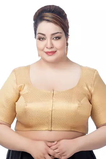 Golden Brocade Elbow Sleeves Blouse