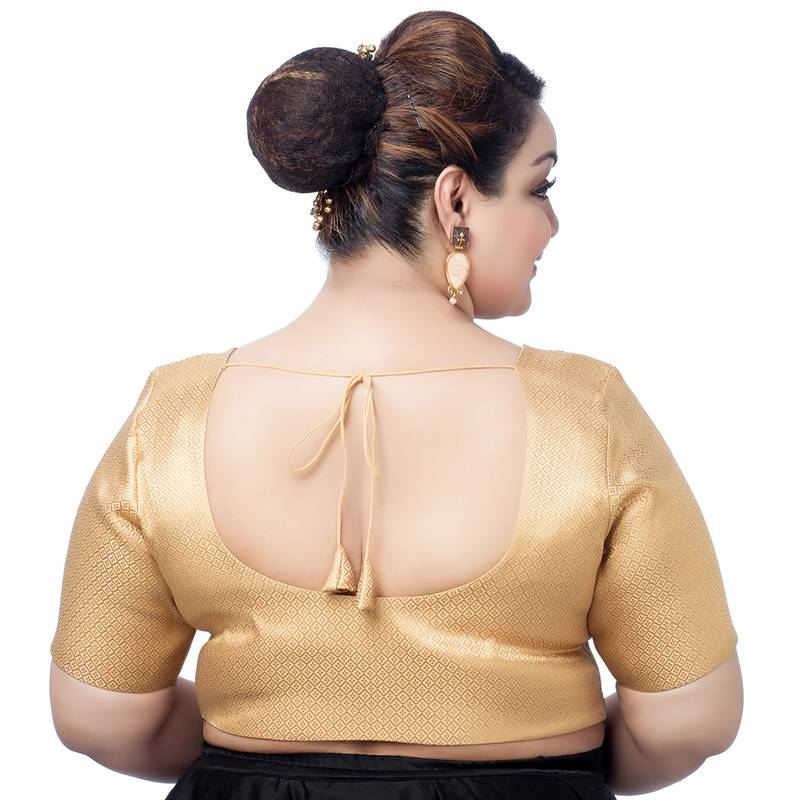 Golden Brocade Elbow Sleeves Blouse