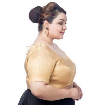 Golden Brocade Elbow Sleeves Blouse 3